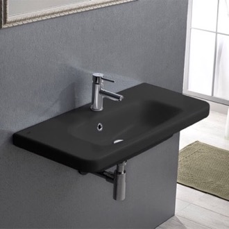 Bathroom Sink Rectangle Matte Black Ceramic Wall Mounted Sink or Drop In Sink CeraStyle 033307-U-97
